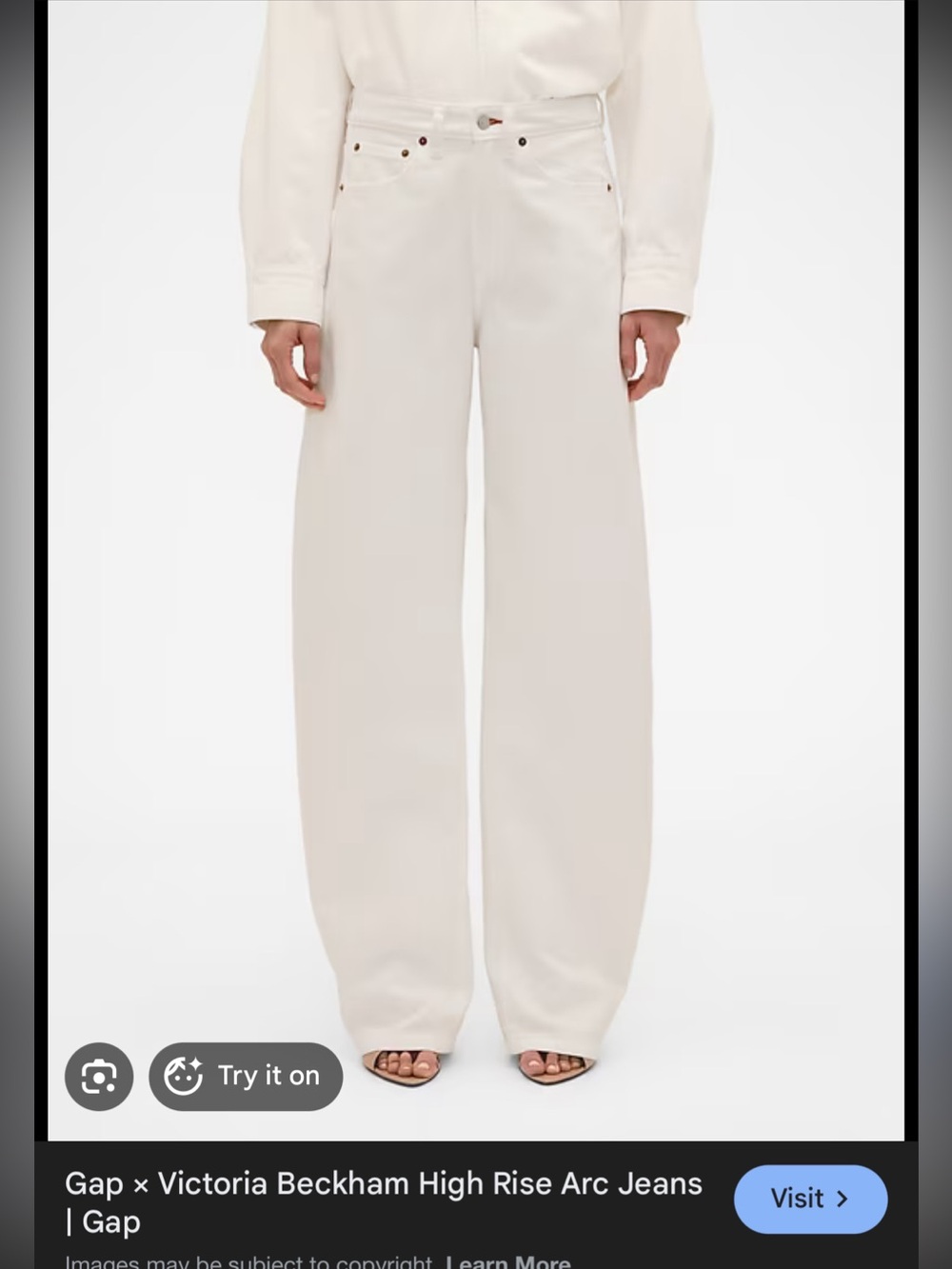 GAP x Victoria Beckham Wide-Leg High-Rise Arc Jeans in Off-White sz 31